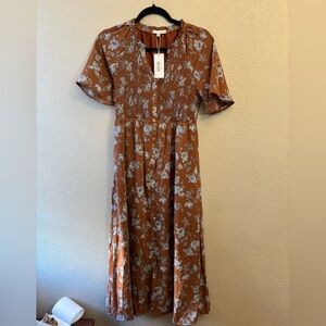 Floral Brown Midi Dress by Baltic Born